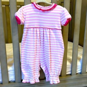 Girls pink and white striped Squiggles romper - 24m